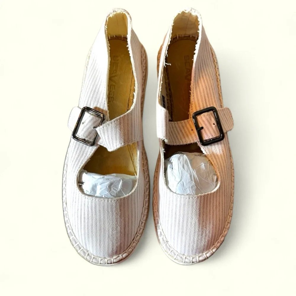 SeaVees size 7 Mesa Maryjane espadrilles‎ Rose striped cotton twill NWB